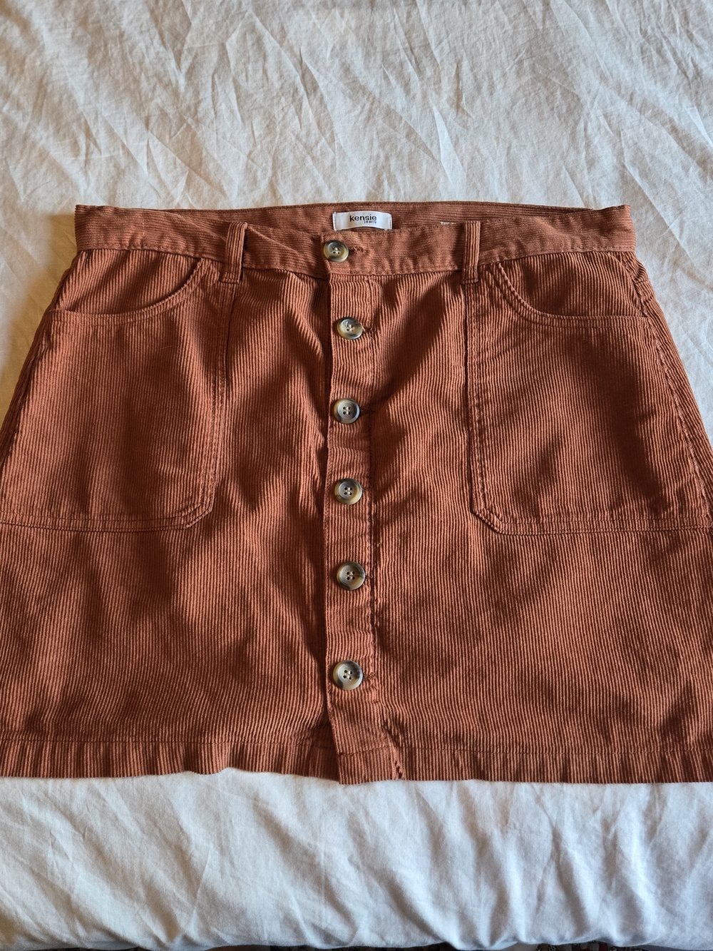 Kensie Rust Button-Front Cord Mini Skirt